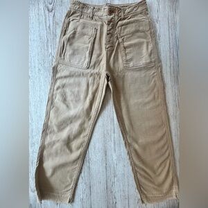 Free People High Waist Wide Leg Crop Raw Hem Pants Large front Pockets 27